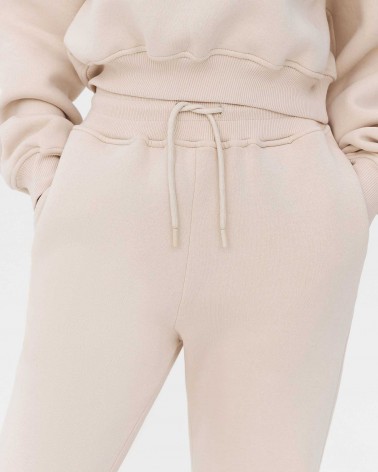 Бежеві трикотажні штани прямого крою з флісом FASHIONISTA