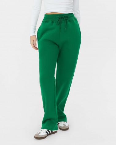 Зелені трикотажні штани прямого крою з флісом FASHIONISTA