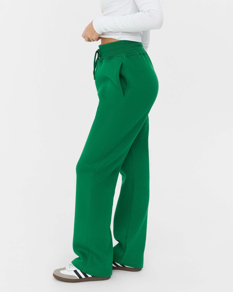 Зелені трикотажні штани прямого крою з флісом FASHIONISTA