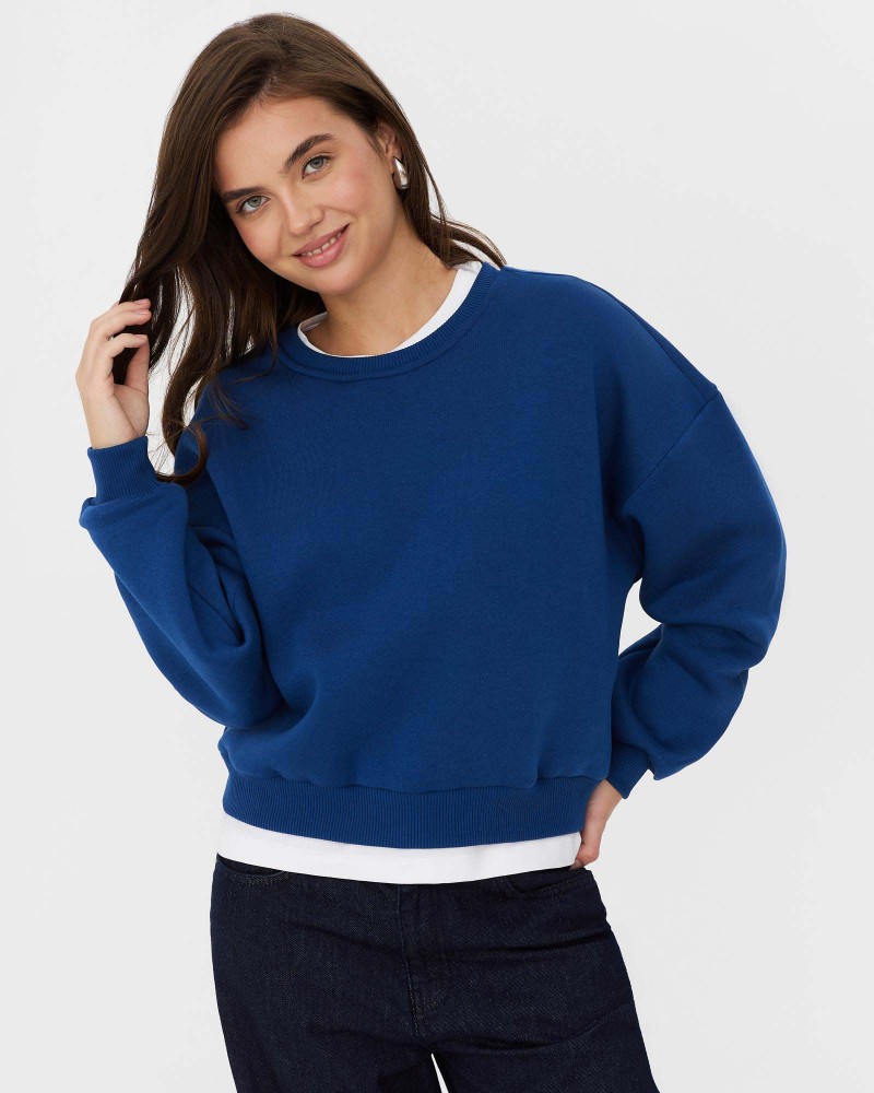 Світшот з написом "Optimism" від FASHIONISTA синій