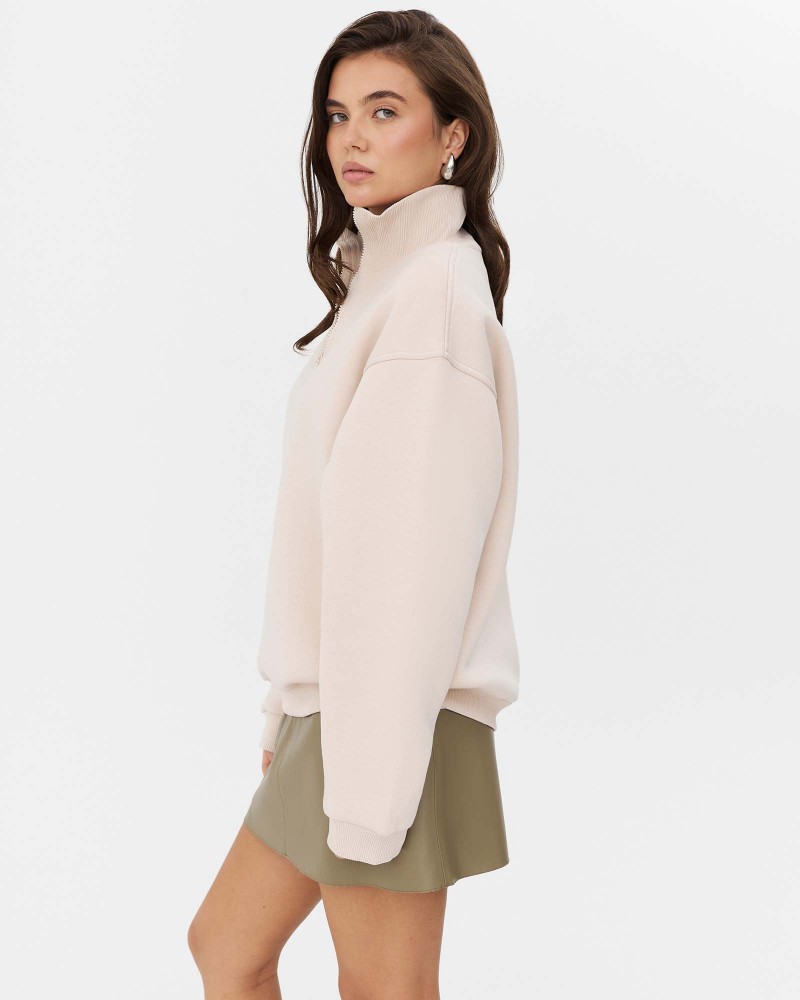 Світшот Basic з блискавкою та флісом від FASHIONISTA світло-бежевий Світшот Basic з блискавкою та флісом від FASHIONISTA світло-бежевий