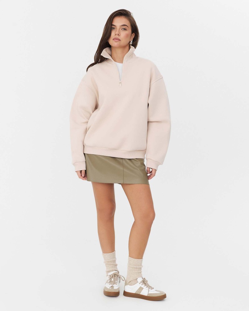 Світшот Basic з блискавкою та флісом від FASHIONISTA світло-бежевий Світшот Basic з блискавкою та флісом від FASHIONISTA світло-бежевий