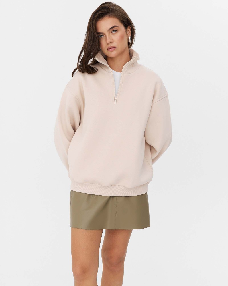 Світшот Basic з блискавкою та флісом від FASHIONISTA світло-бежевий