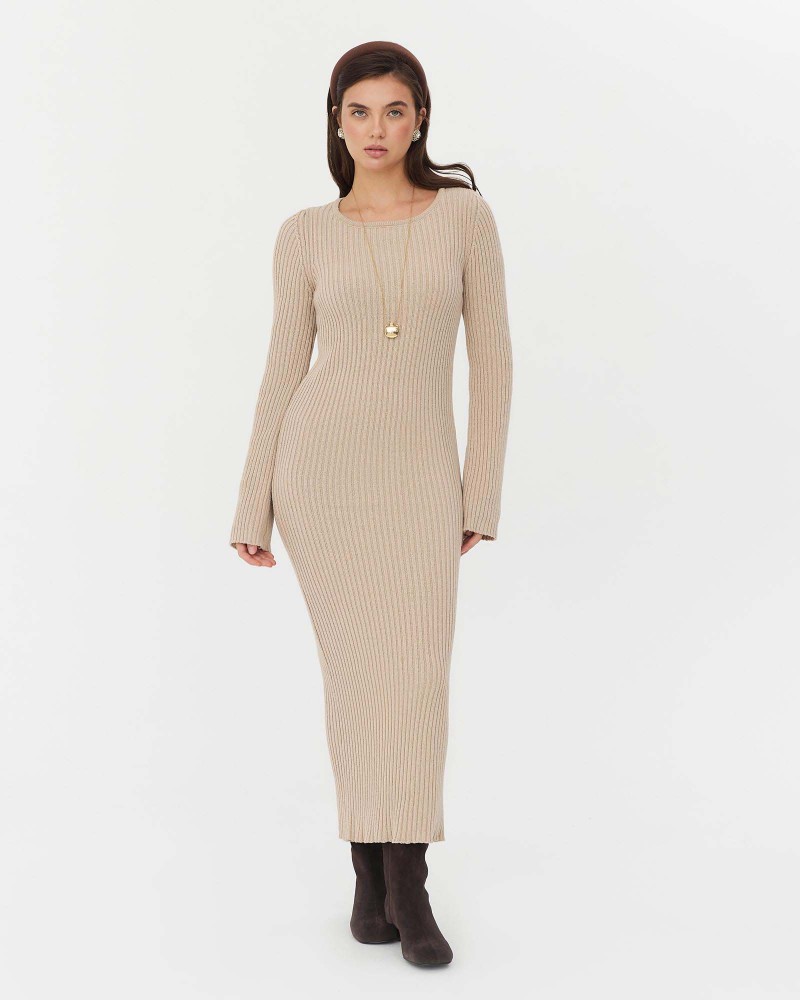 Сукня трикотажна з вирізом на спині від FASHIONISTA бежевий