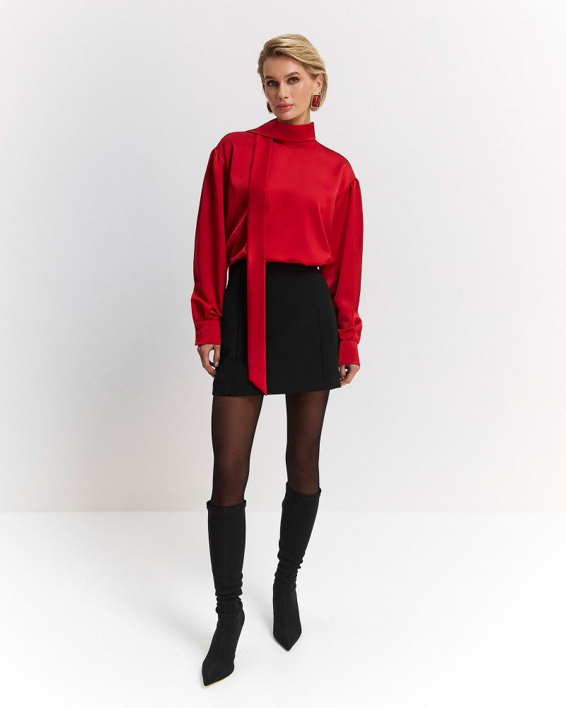 Червона блуза Linora із зав'язкою FASHIIONISTA