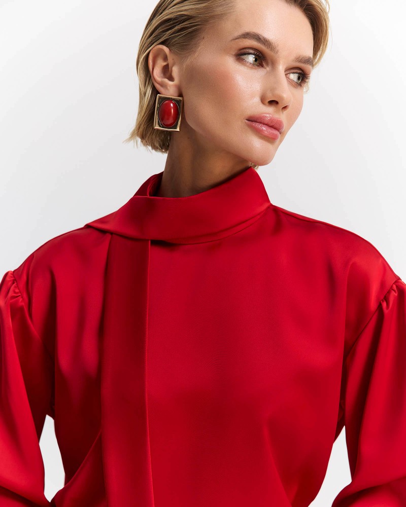 Червона блуза Linora із зав'язкою FASHIIONISTA