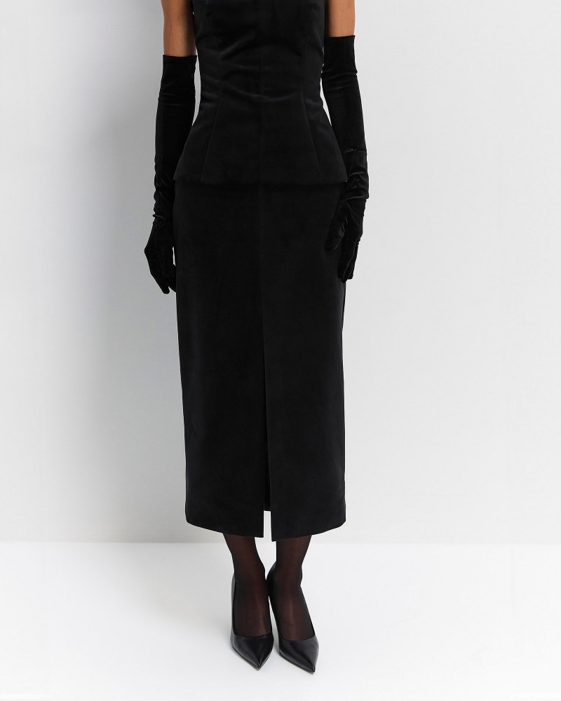 Чорна спідниця довжини міді з розрізом FASHIONISTA