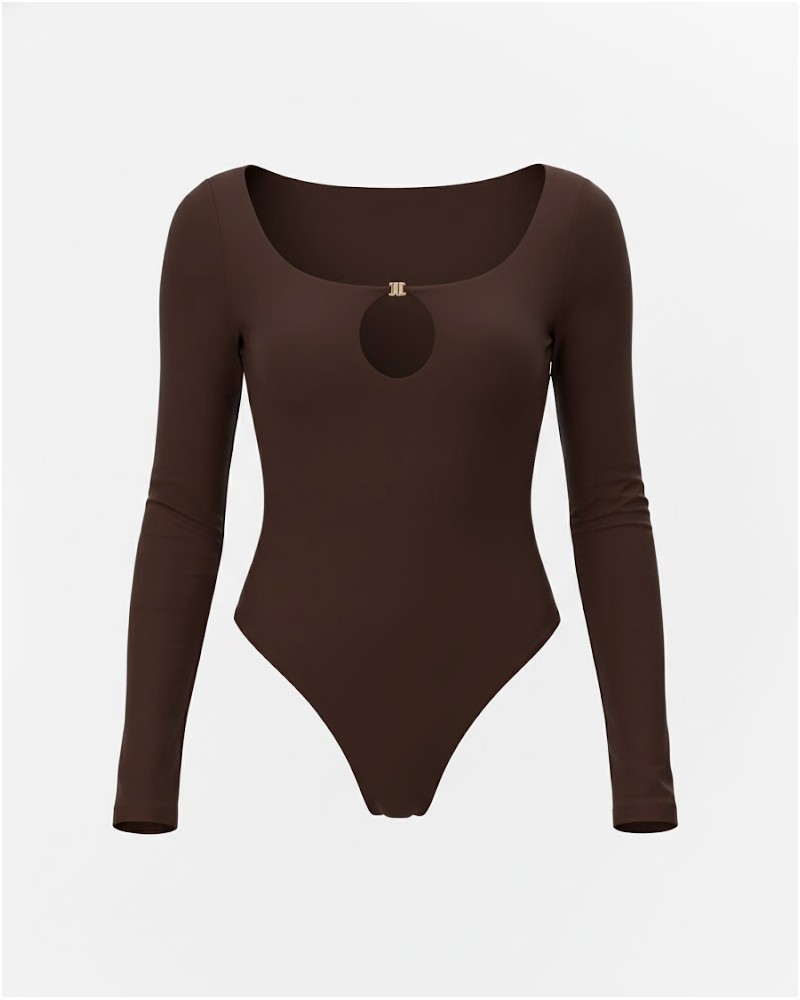 Коричневе боді з вирізом та застібкою FASHIONISTA