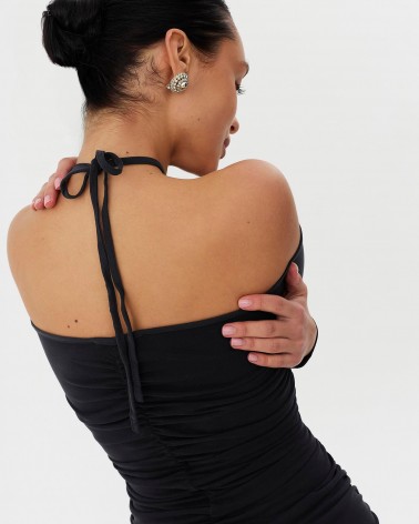 Сукня із суцільним драпіруванням та зав'язкою від FASHIONISTA темно-сірий