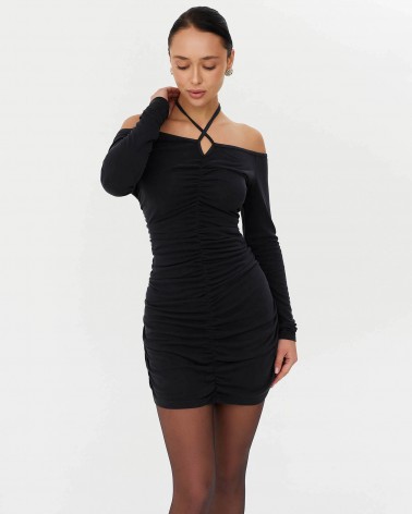 Сукня із суцільним драпіруванням та зав'язкою від FASHIONISTA темно-сірий