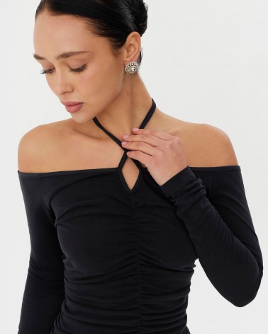 Сукня із суцільним драпіруванням та зав'язкою від FASHIONISTA темно-сірий