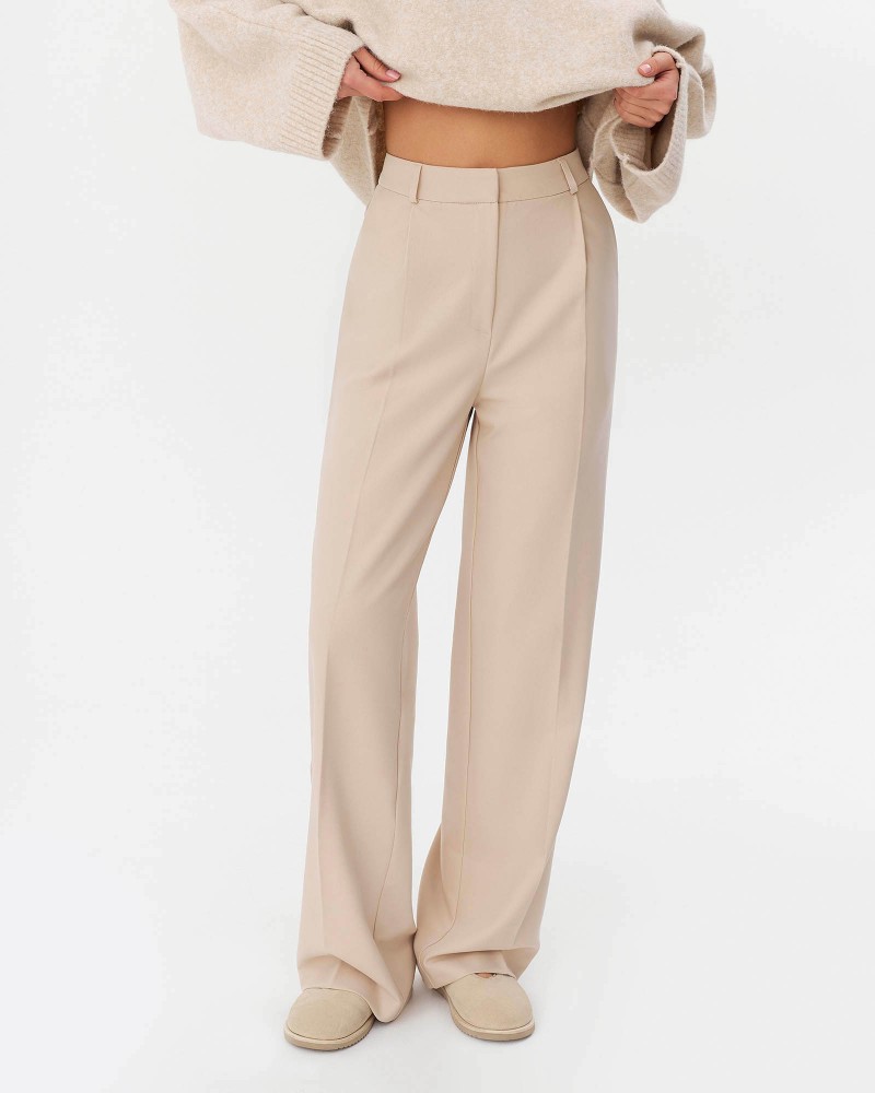 Штани-палацо з виточками від FASHIONISTA світло-бежевий