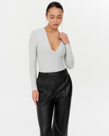 Боді Shiny з V-вирізом від FASHIONISTA срібний