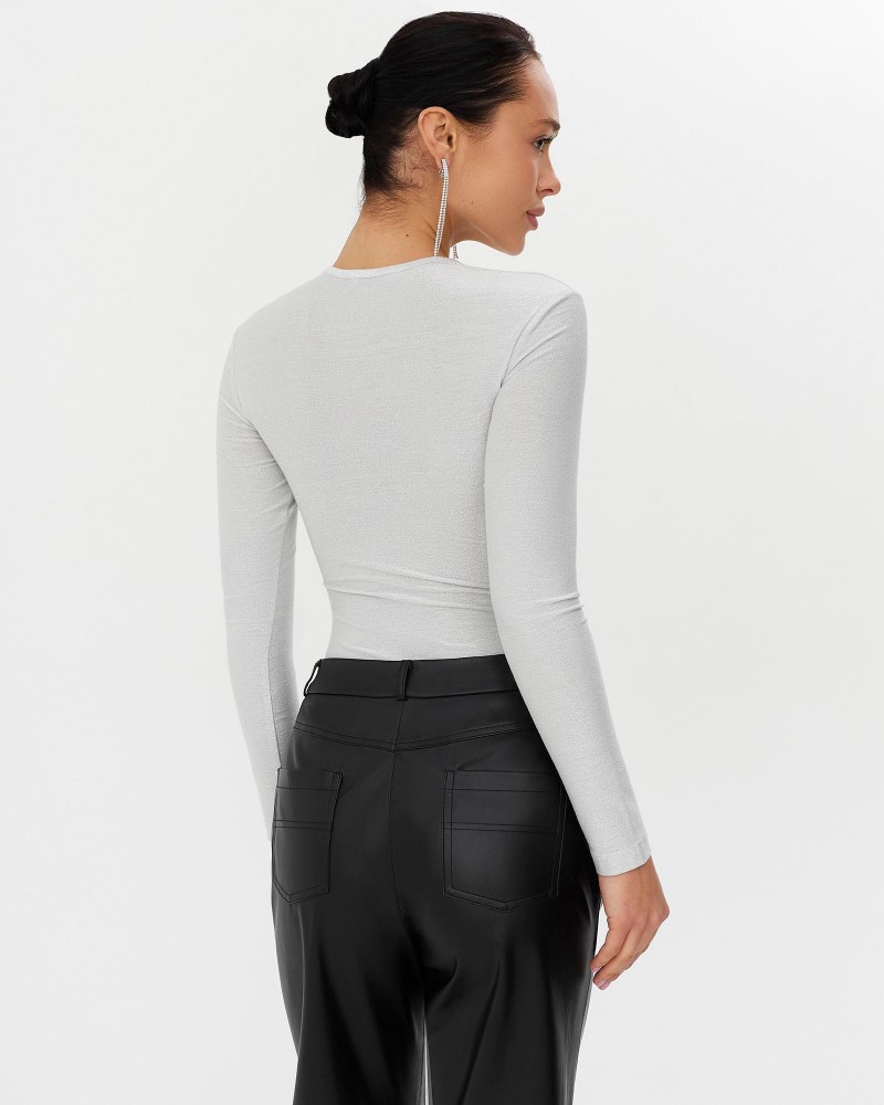 Боді Shiny з V-вирізом від FASHIONISTA срібний