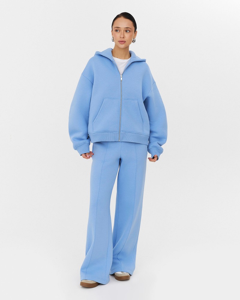 Блакитні трикотажні штани-палацо з флісом FASHIONISTA