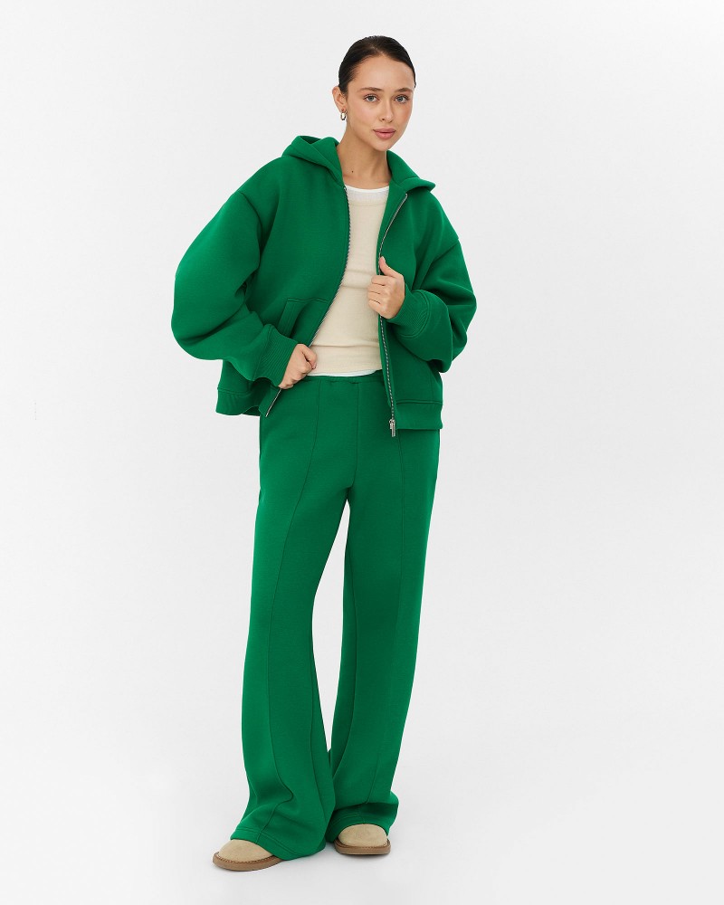 Зелені трикотажні штани-палацо з флісом FASHIONISTA