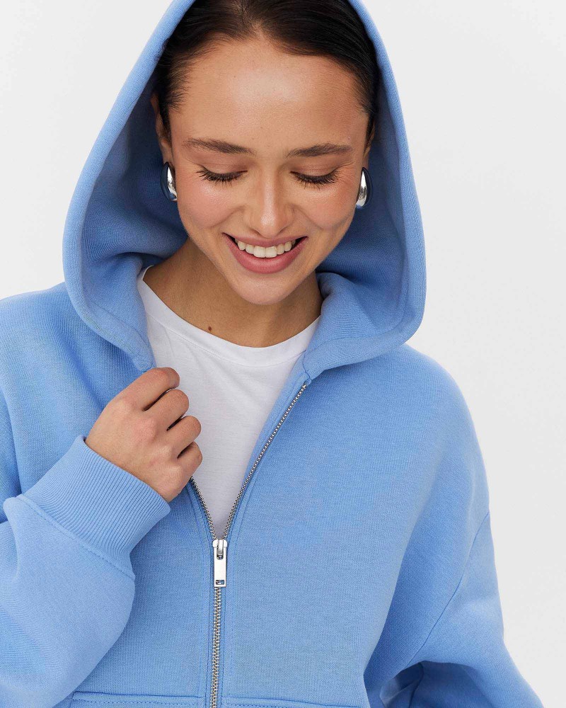 Блакитне худі з блискавкою на флісі FASHIONISTA