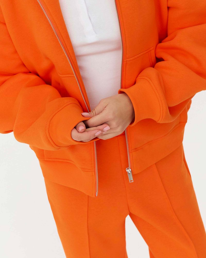 Оранжеве худі з блискавкою на флісі FASHIONISTA