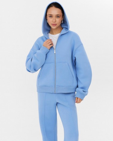 Блакитне худі з блискавкою на флісі FASHIONISTA