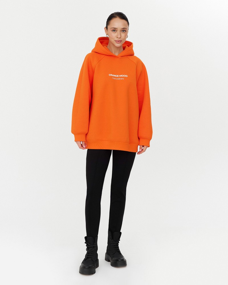 Оранжеве трикотажне худі з написом FASHIONISTA