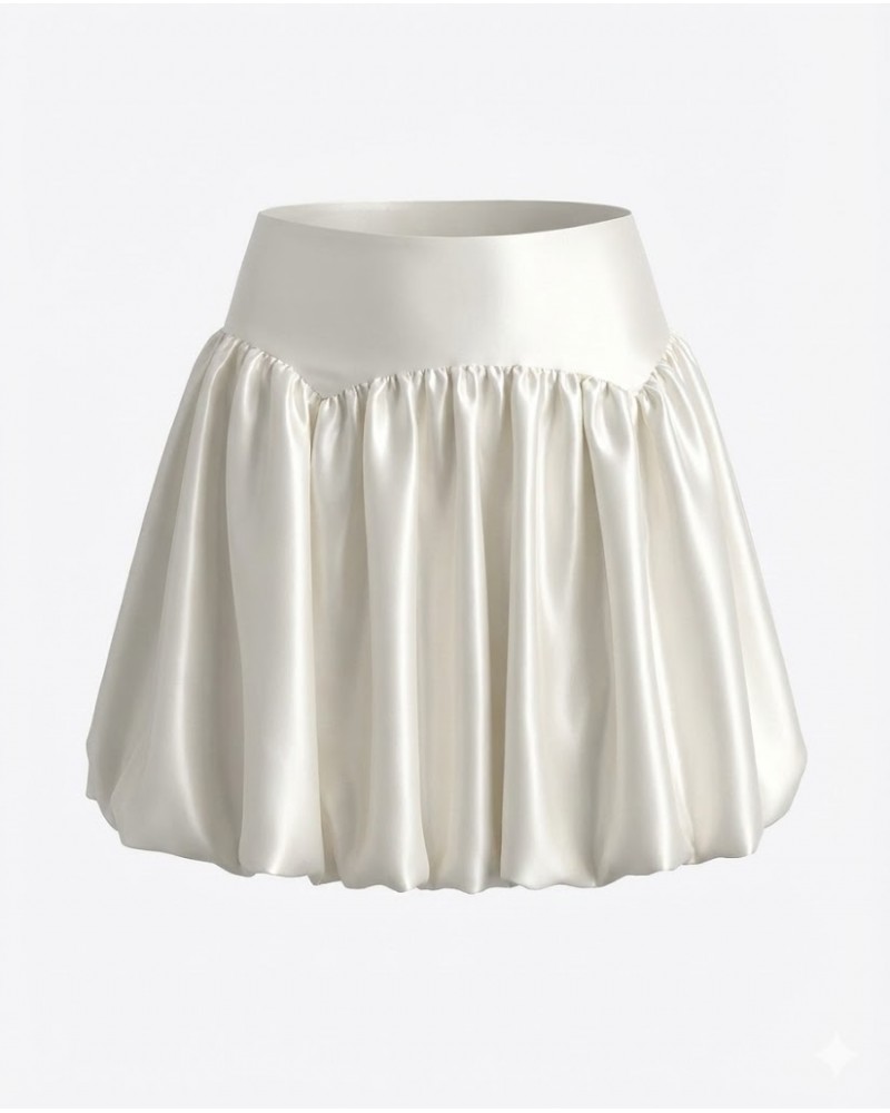 Спідниця-балон сатинова з декоративним поясом
 від FASHIONISTA молочний