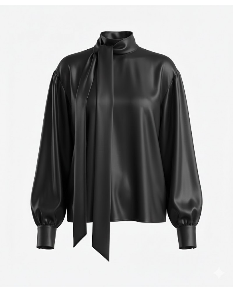 Чорна блуза Linora із зав'язкою FASHIIONISTA