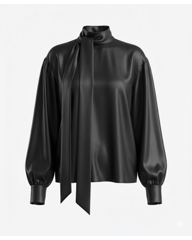 Чорна блуза Linora із зав'язкою FASHIIONISTA