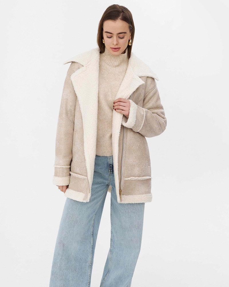 Світло-бежева дублянка з широким коміром FASHIONISTA