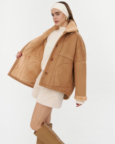 Пісочна дублянка оверсайз з коміром-стійкою FASHIONISTA