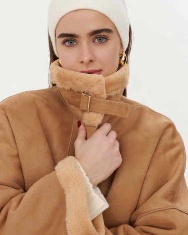 Пісочна дублянка оверсайз з коміром-стійкою FASHIONISTA