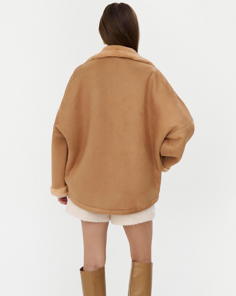 Пісочна дублянка оверсайз з коміром-стійкою FASHIONISTA