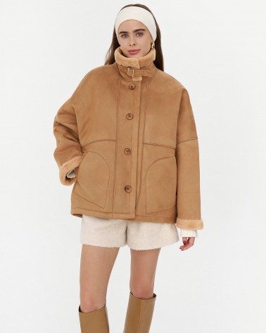 Пісочна дублянка оверсайз з коміром-стійкою FASHIONISTA