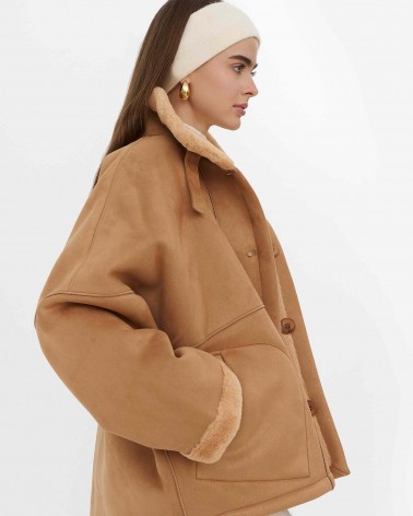 Пісочна дублянка оверсайз з коміром-стійкою FASHIONISTA