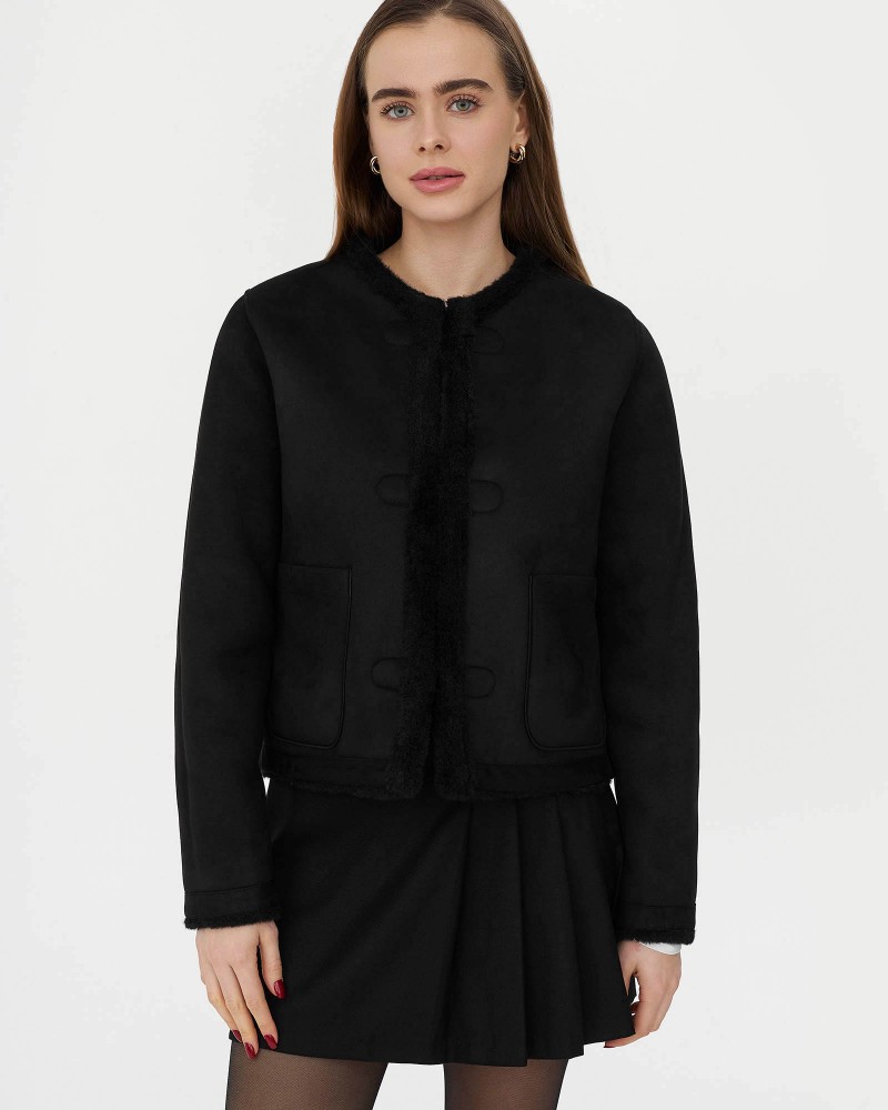 Чорна дублянка з металевими застібками FASHIONISTA