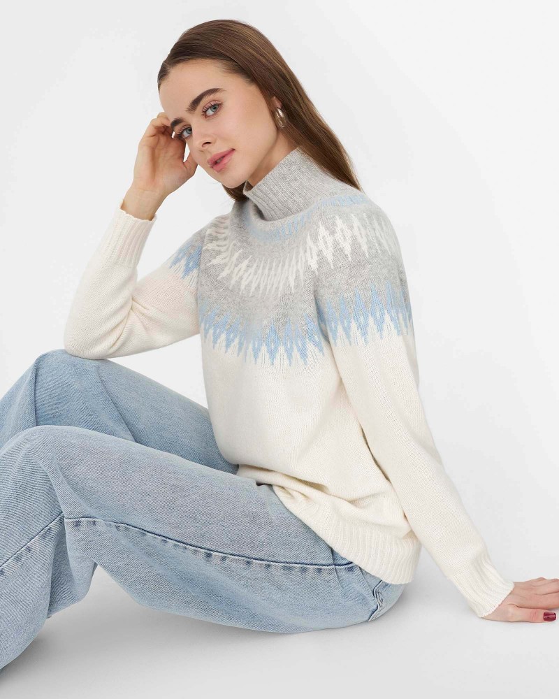 Молочний светр з візерунком з вовною мериноса FASHIONISTA