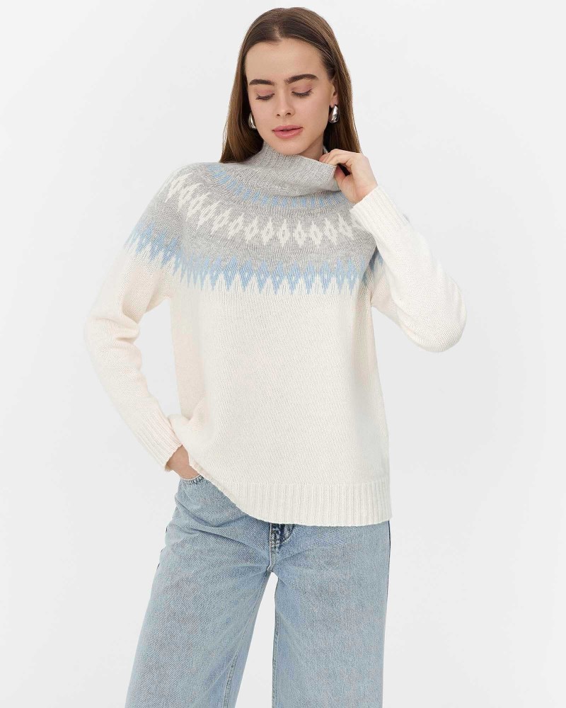 Молочний светр з візерунком з вовною мериноса FASHIONISTA