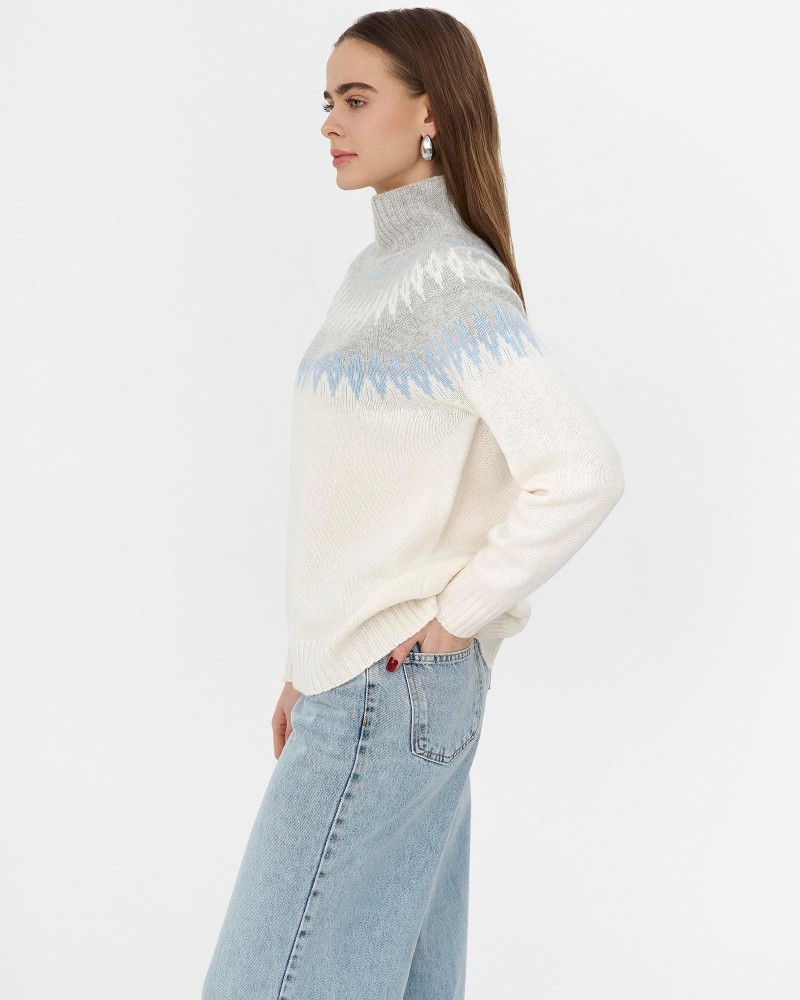 Молочний светр з візерунком з вовною мериноса FASHIONISTA