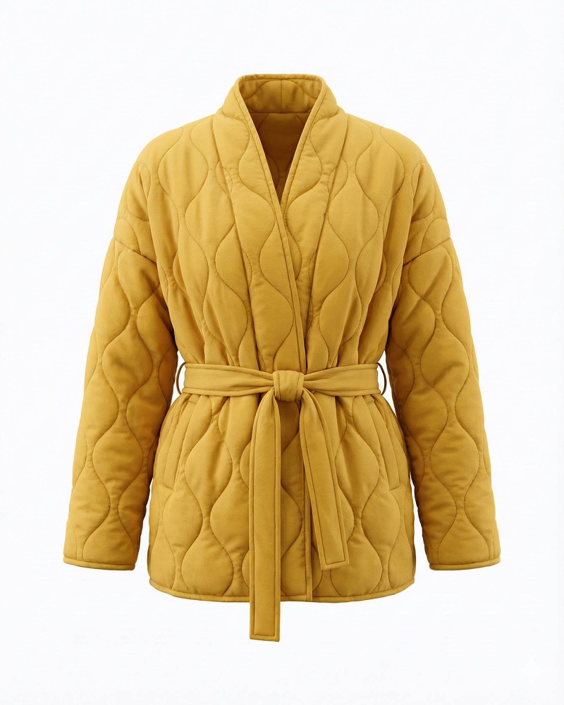 Куртка стьобана на запах від FASHIONISTA гірчичний