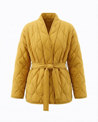 Куртка стьобана на запах від FASHIONISTA гірчичний