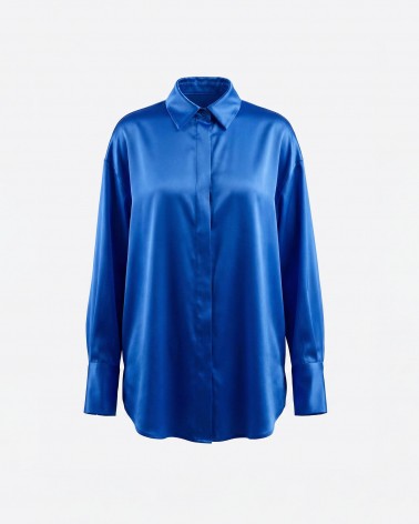 Сорочка сатинова оверсайз з широкими манжетами від FASHIONISTA яскраво-синій
