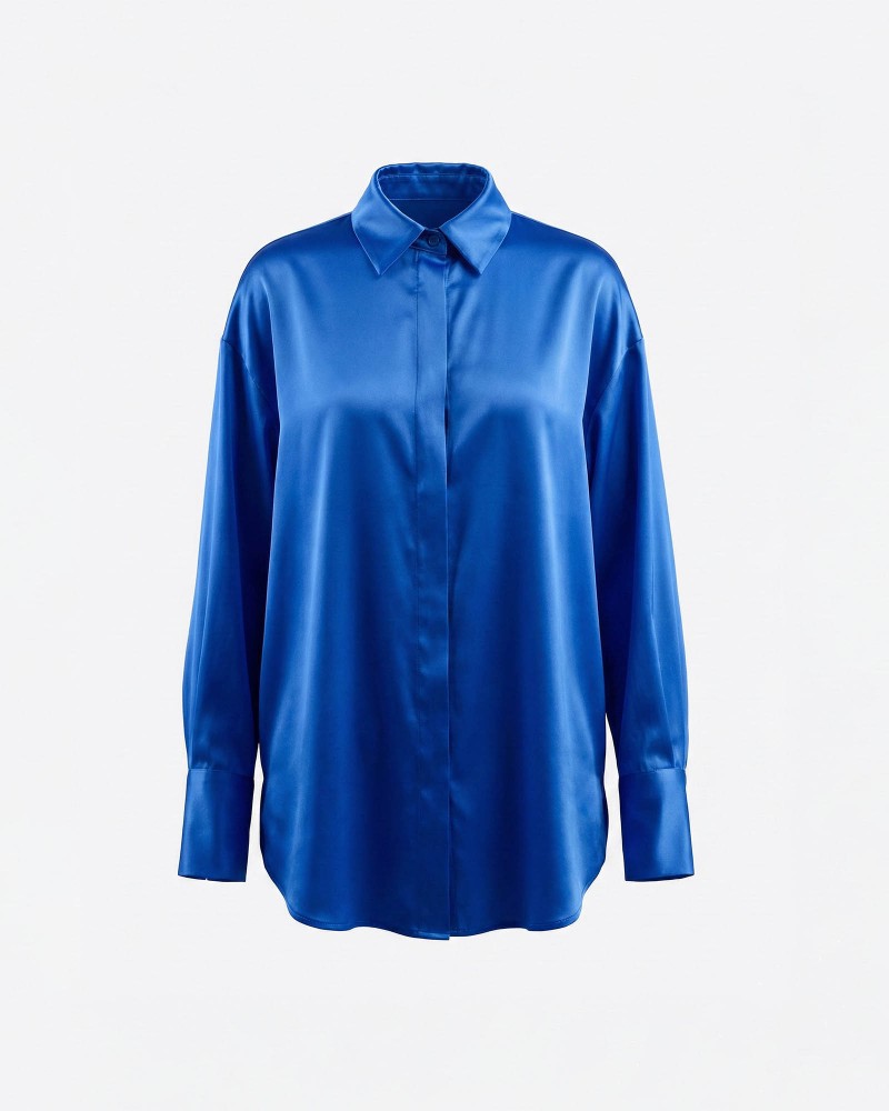 Сорочка сатинова оверсайз з широкими манжетами від FASHIONISTA яскраво-синій