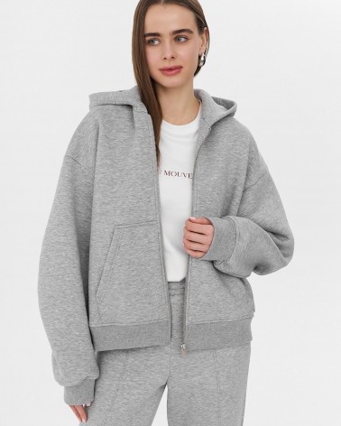 Сіре худі з блискавкою на флісі FASHIONISTA