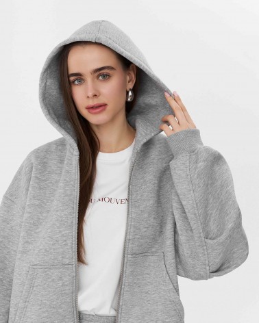 Сіре худі з блискавкою на флісі FASHIONISTA