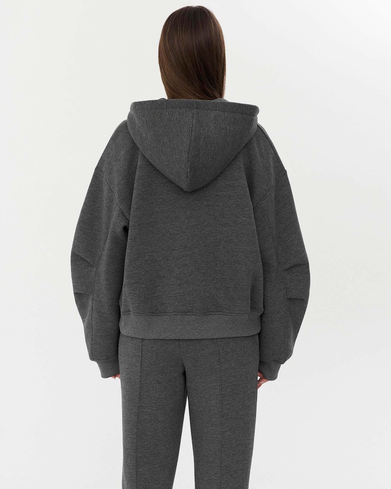 Темно-сіре худі з блискавкою на флісі FASHIONISTA