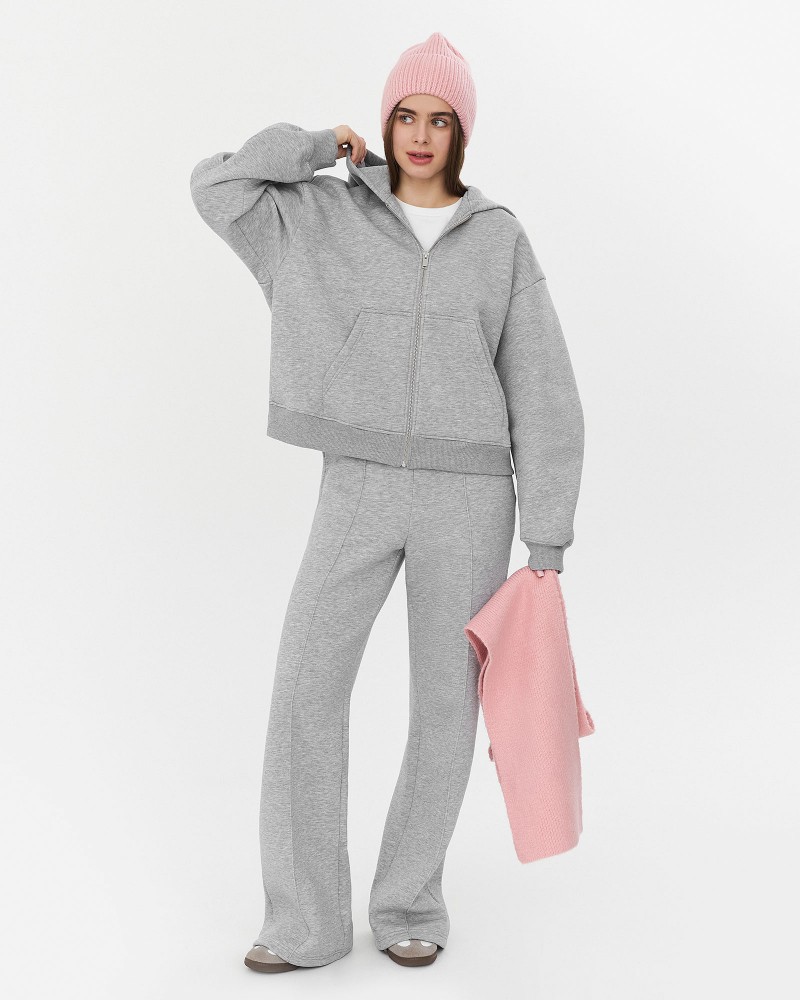 Сіре худі з блискавкою на флісі FASHIONISTA
