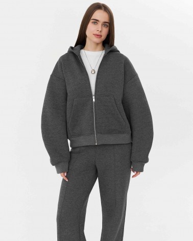 Темно-сіре худі з блискавкою на флісі FASHIONISTA