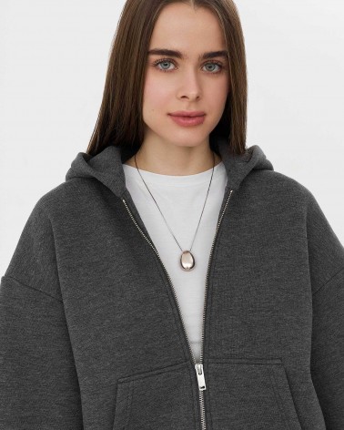 Темно-сіре худі з блискавкою на флісі FASHIONISTA