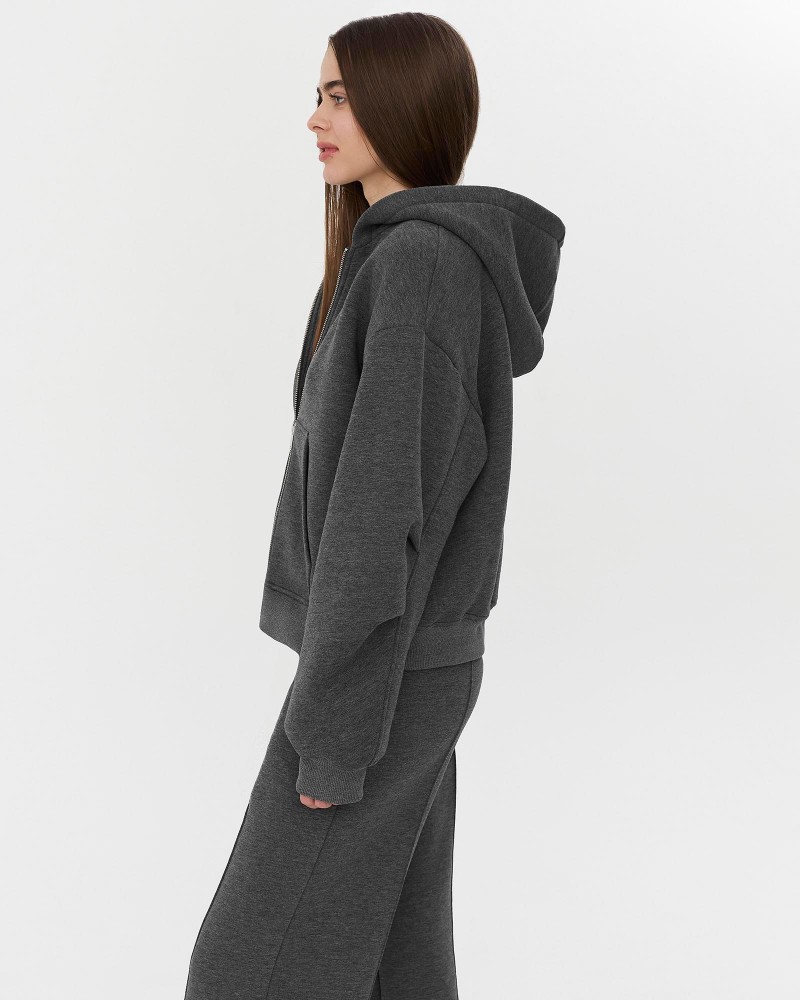 Темно-сіре худі з блискавкою на флісі FASHIONISTA