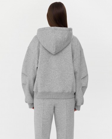 Сіре худі з блискавкою на флісі FASHIONISTA