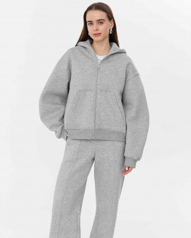 Сіре худі з блискавкою на флісі FASHIONISTA